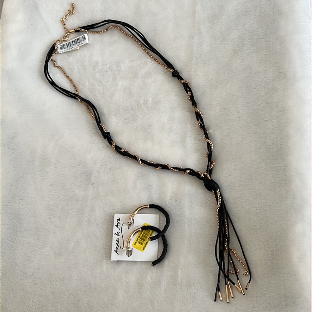 Anna & Ava leather & chain necklace and hoop earrings set